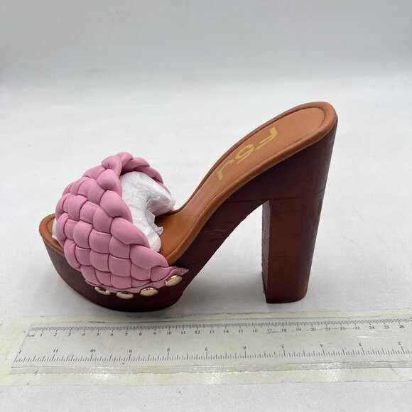 FSJ Pink Braided Open Toe Chunky High Heel Sandal Woven Slip On Mule Slippers - Picture 2 of 8